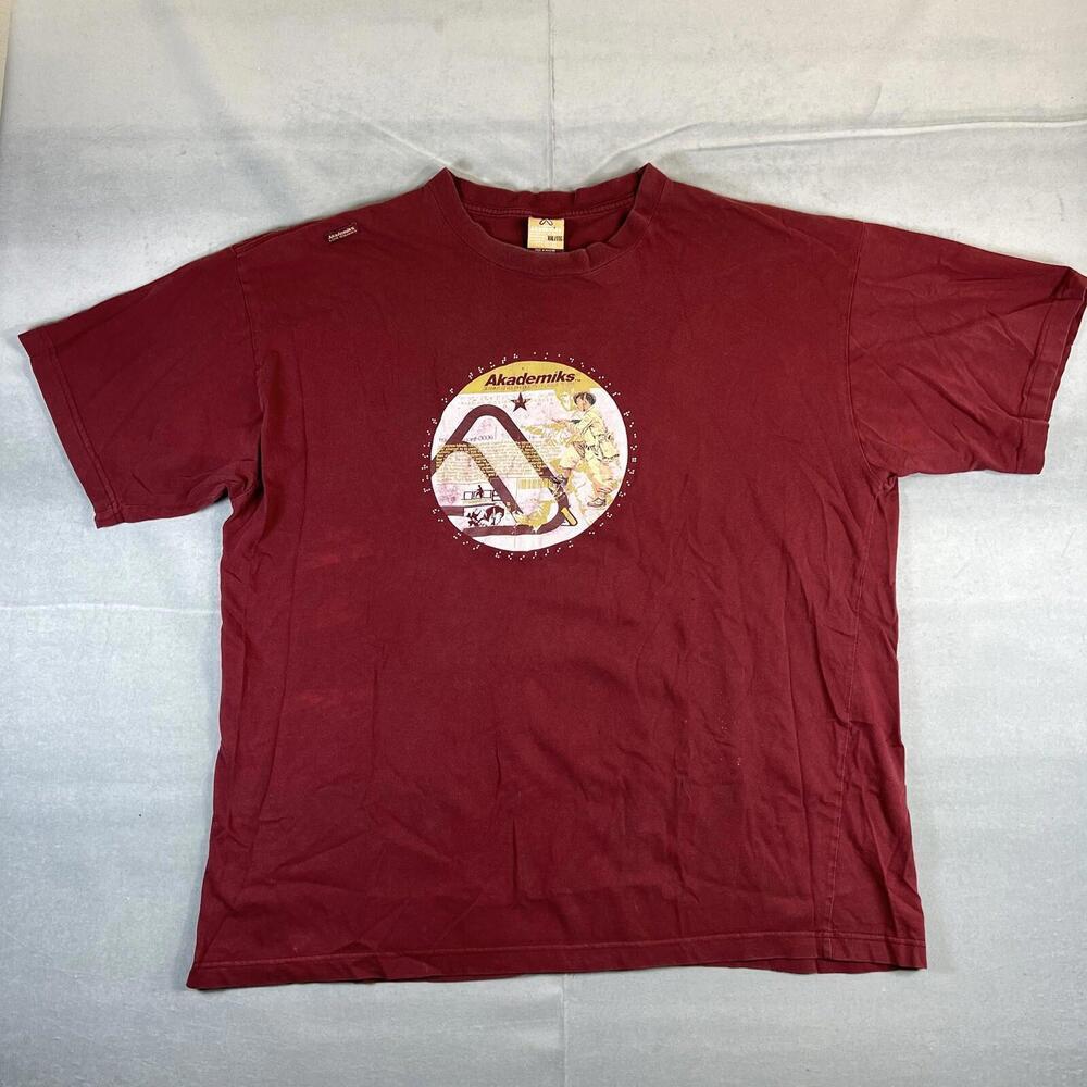 VTG Y2K Akademiks Graphic T Shirt Mens XXL Red 0006 Mission Military Streetwear